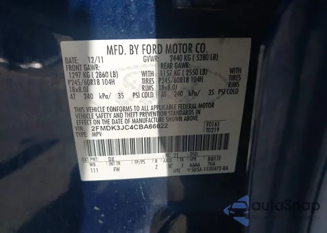 2012 Ford Edge Sel z USA, uszkodzony, nr VIN 2FMDK3JC4CBA66622